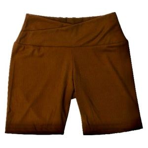 Brown Ribbed Cotton Biker Shorts